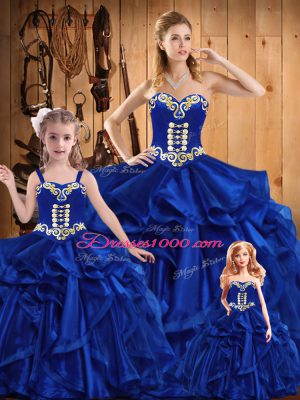 Flirting Sweetheart Sleeveless Lace Up Quinceanera Gowns Royal Blue Organza