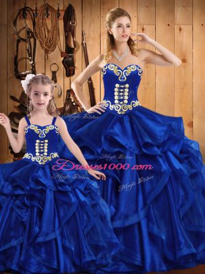 Flirting Sweetheart Sleeveless Lace Up Quinceanera Gowns Royal Blue Organza