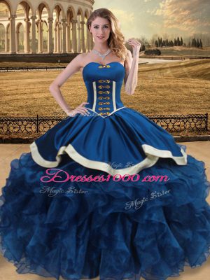 Glorious Floor Length Blue 15th Birthday Dress Sweetheart Sleeveless Lace Up