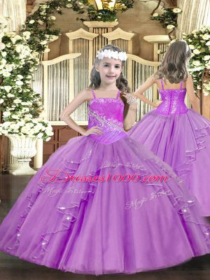 Lilac Lace Up Straps Ruffles and Sequins Little Girls Pageant Dress Wholesale Tulle Sleeveless