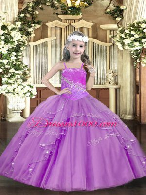 Lilac Lace Up Straps Ruffles and Sequins Little Girls Pageant Dress Wholesale Tulle Sleeveless