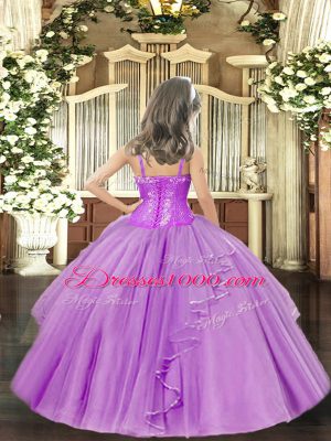 Lilac Lace Up Straps Ruffles and Sequins Little Girls Pageant Dress Wholesale Tulle Sleeveless