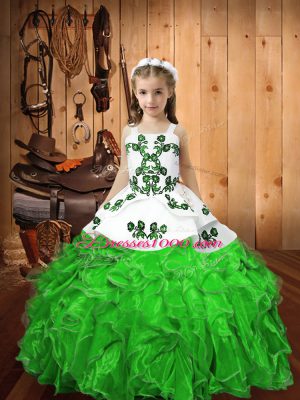 Ball Gowns Straps Sleeveless Organza Floor Length Lace Up Embroidery and Ruffles Little Girls Pageant Dress Wholesale