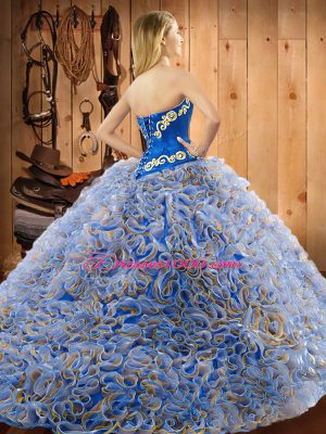 Hot Selling Multi-color Lace Up Sweetheart Embroidery Quinceanera Dress Satin and Fabric With Rolling Flowers Sleeveless Sweep Train