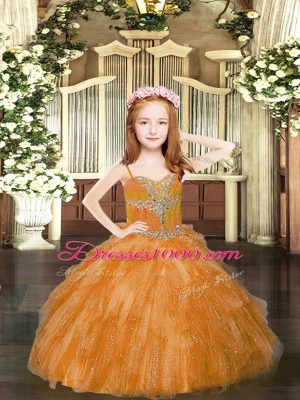 Sleeveless Lace Up Floor Length Beading and Ruffles Kids Formal Wear