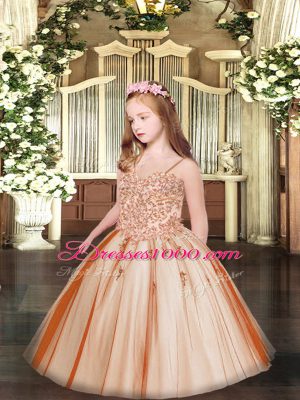 New Style Sleeveless Lace Up Floor Length Appliques Pageant Dress Toddler