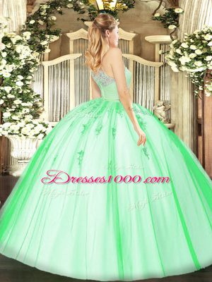 Free and Easy Tulle Sleeveless Floor Length Quinceanera Dresses and Lace and Appliques