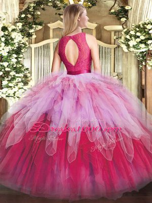 Glorious Sleeveless Organza Floor Length Zipper Quinceanera Dresses in Multi-color with Lace and Ruffles