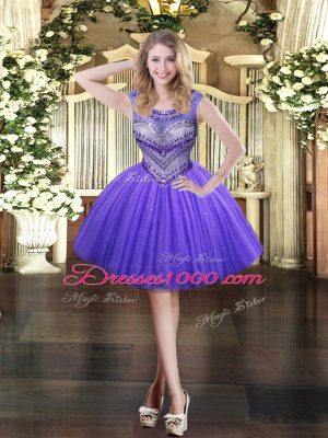 Glittering Lavender Homecoming Dress Prom and Party with Beading Scoop Sleeveless Zipper