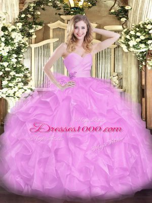 Ball Gowns 15 Quinceanera Dress Lilac Sweetheart Organza Sleeveless Floor Length Lace Up