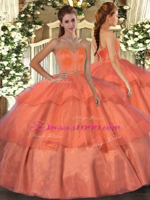 Luxury Sweetheart Sleeveless Organza Sweet 16 Quinceanera Dress Beading and Ruffled Layers Lace Up