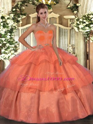 Luxury Sweetheart Sleeveless Organza Sweet 16 Quinceanera Dress Beading and Ruffled Layers Lace Up