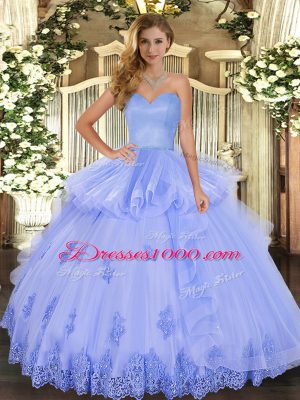 Inexpensive Tulle Sweetheart Sleeveless Lace Up Beading and Appliques and Ruffles Sweet 16 Dress in Light Blue