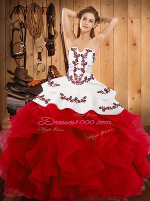 Colorful Sleeveless Embroidery and Ruffles Lace Up 15th Birthday Dress
