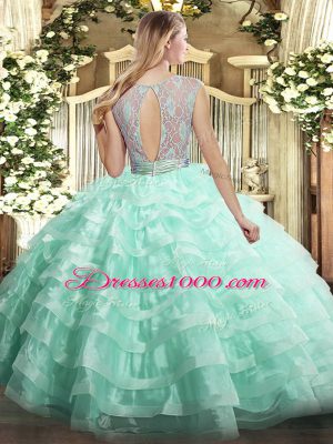 Sophisticated Champagne Sleeveless Organza Backless Sweet 16 Dresses for Military Ball and Sweet 16 and Quinceanera