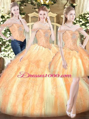 Sumptuous Gold Sweet 16 Dresses Military Ball and Sweet 16 and Quinceanera with Ruffles Off The Shoulder Sleeveless Lace Up