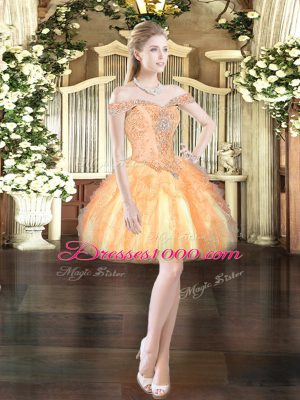 Sumptuous Gold Sweet 16 Dresses Military Ball and Sweet 16 and Quinceanera with Ruffles Off The Shoulder Sleeveless Lace Up