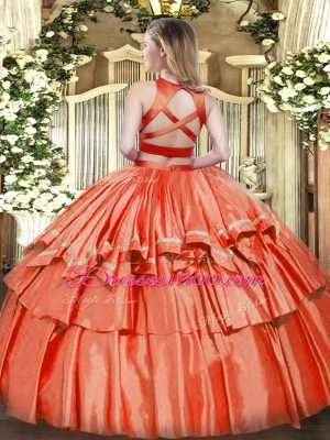 Sweet High-neck Sleeveless Criss Cross 15 Quinceanera Dress Orange Tulle