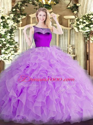 Floor Length Ball Gowns Sleeveless Lavender Quinceanera Gowns Zipper