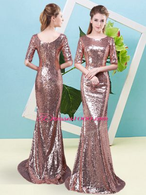 Floor Length Zipper Homecoming Dress Gold for Prom and Party with Sequins