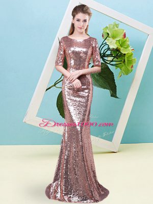 Floor Length Zipper Homecoming Dress Gold for Prom and Party with Sequins
