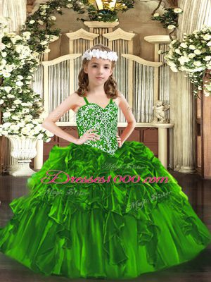 Lovely Beading and Ruffles Child Pageant Dress Green Lace Up Sleeveless Floor Length