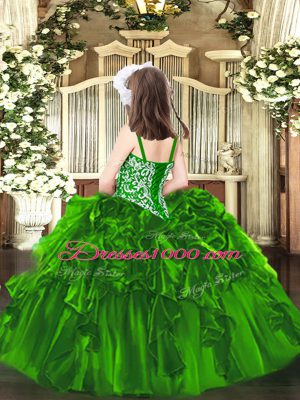 Lovely Beading and Ruffles Child Pageant Dress Green Lace Up Sleeveless Floor Length