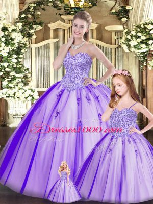 Latest Purple Sleeveless Tulle Lace Up Sweet 16 Quinceanera Dress for Military Ball and Sweet 16 and Quinceanera