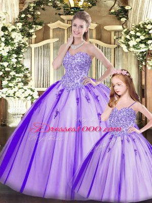 Latest Purple Sleeveless Tulle Lace Up Sweet 16 Quinceanera Dress for Military Ball and Sweet 16 and Quinceanera