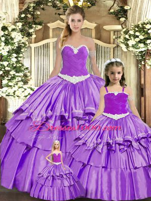 Sweet Eggplant Purple Lace Up Sweetheart Ruching Quince Ball Gowns Organza Sleeveless