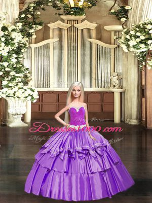 Sweet Eggplant Purple Lace Up Sweetheart Ruching Quince Ball Gowns Organza Sleeveless