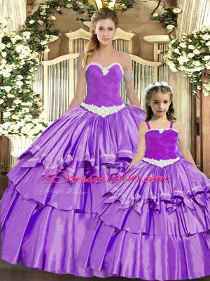 Sweet Eggplant Purple Lace Up Sweetheart Ruching Quince Ball Gowns Organza Sleeveless