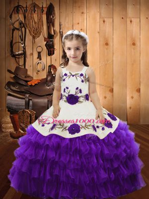 Unique Floor Length Ball Gowns Sleeveless Eggplant Purple Pageant Gowns For Girls Lace Up
