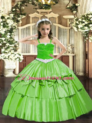 Organza Lace Up Straps Sleeveless Floor Length Little Girls Pageant Gowns Appliques and Ruffled Layers