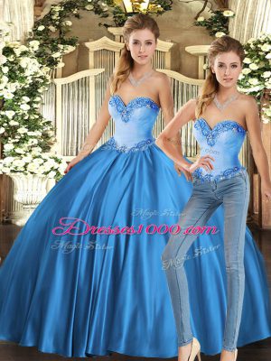 Beauteous Baby Blue Lace Up Quinceanera Gowns Beading Sleeveless Floor Length