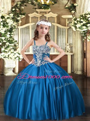 Perfect Blue Sleeveless Appliques Floor Length Pageant Dress