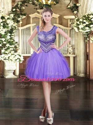 Sexy Floor Length Lavender Quinceanera Dress Tulle Sleeveless Beading and Ruffles