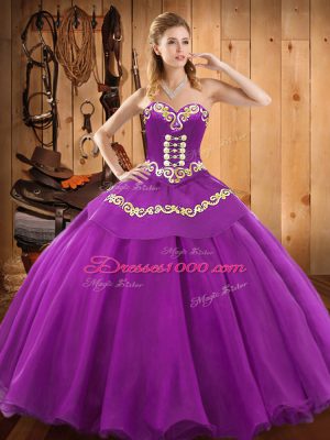 Pretty Purple Sweet 16 Dress Military Ball and Sweet 16 and Quinceanera with Embroidery Sweetheart Sleeveless Lace Up