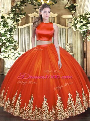 Floor Length Criss Cross Quinceanera Gowns Red for Military Ball and Sweet 16 and Quinceanera with Appliques