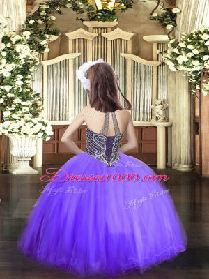 Glorious Eggplant Purple Halter Top Lace Up Beading Pageant Dress Sleeveless