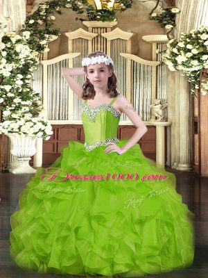 Ball Gowns Beading and Ruffles Glitz Pageant Dress Lace Up Organza Sleeveless Floor Length
