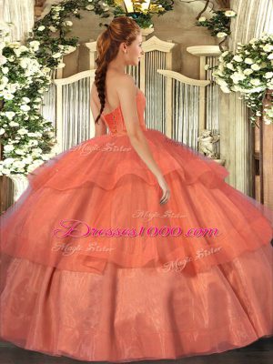 Unique Ball Gowns 15th Birthday Dress Hot Pink Sweetheart Organza Sleeveless Floor Length Lace Up