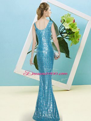 Comfortable Green Sleeveless Sequined Zipper Prom Gown for Prom and Party