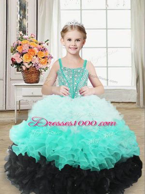 Perfect Ball Gowns Little Girl Pageant Dress Multi-color Straps Organza Sleeveless Floor Length Lace Up