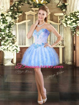 Custom Design Ball Gowns Prom Party Dress Baby Blue Sweetheart Tulle Sleeveless Mini Length Lace Up