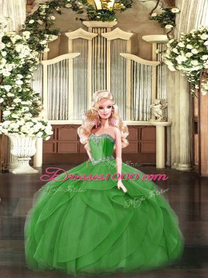 Sweetheart Sleeveless Organza Quince Ball Gowns Ruffles Lace Up
