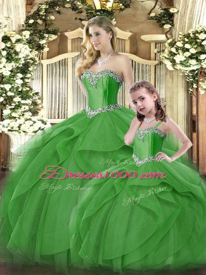 Sweetheart Sleeveless Organza Quince Ball Gowns Ruffles Lace Up