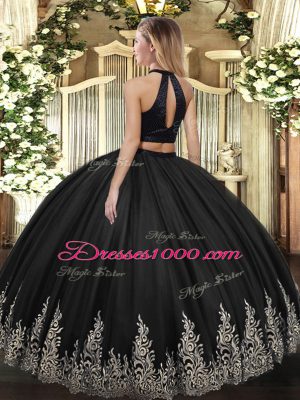 Fashionable Fuchsia Backless Quinceanera Dresses Beading and Appliques Sleeveless Floor Length