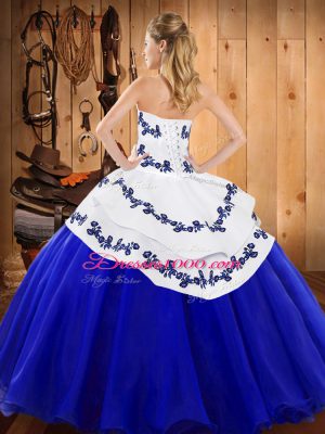 Rust Red Tulle Lace Up Strapless Sleeveless Floor Length Sweet 16 Dresses Embroidery