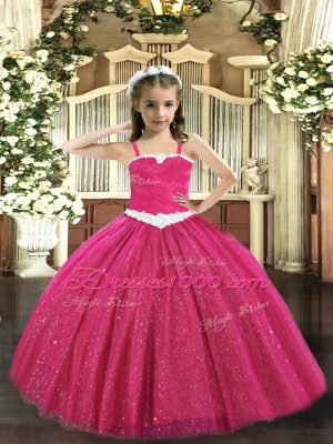 Super Floor Length Ball Gowns Sleeveless Hot Pink Child Pageant Dress Zipper